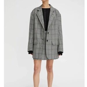 Lee Mathews The LEO Oversized blazer jacket Gingham Plaid Linen Blend Size Small